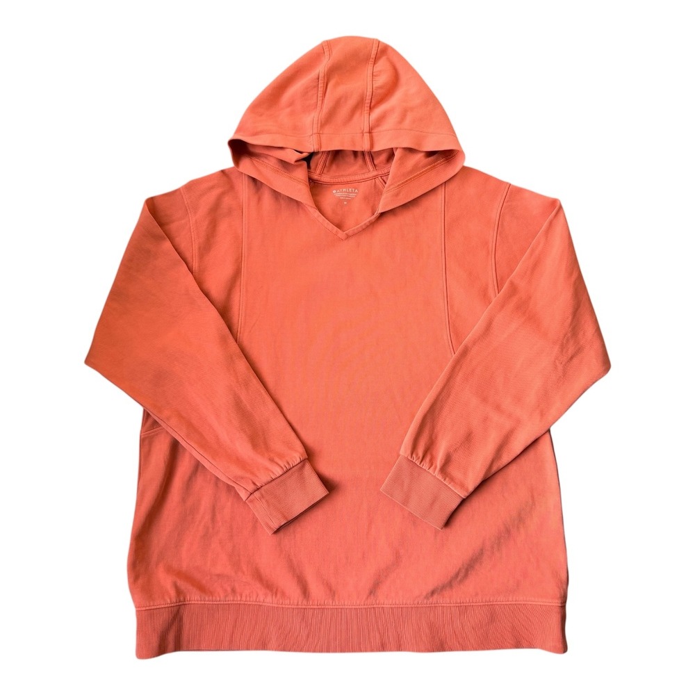 Athleta Sundown Hoodie Persimmon Peach Cotton Pullover Sweatshirt M Oversized
